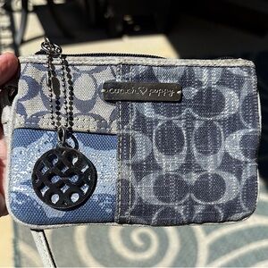 Coach Poppy Denim Wristlet With Charm EUC